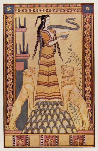 La diosa serpiente de Creta (litografía en color) de John (after) Duncan