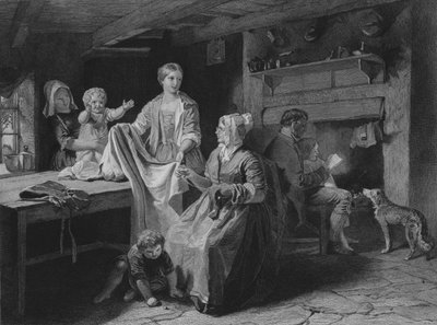 Ilustración para La Noche del Sábado del Cottar de Robert Burns, Versos IV y V (grabado) de John (after) Faed