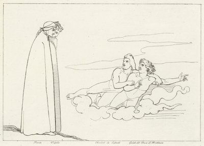 Una Conversación con Guido Di Brettinoro, Purgatorio, Canto 14 (grabado) de John (after) Flaxman