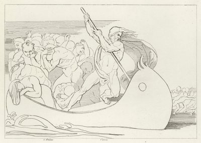 El barco de Caronte, Infierno, Canto 3 (grabado) de John (after) Flaxman