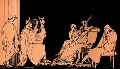 Odiseo llora ante el canto de Demódoco, Odisea de Homero, según Flaxman (impresión) de John (after) Flaxman