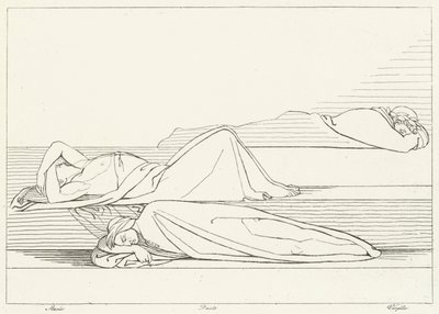 Los poetas reposando, Purgatorio, Canto 27 (grabado) de John (after) Flaxman