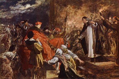 Llegada del cardenal Wolsey a la Abadía de Leicester (litografia en color) de John (after) Gilbert