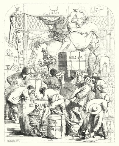 Llegada de mercancías para ser exhibidas en la Gran Exposición de 1851, Crystal Palace, Hyde Park, Londres (grabado) de John (after) Gilbert