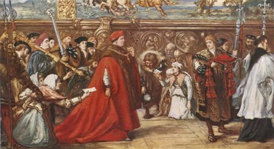 El cardenal Wolsey en su camino a Westminster Hall (litografía en color) de John (after) Gilbert