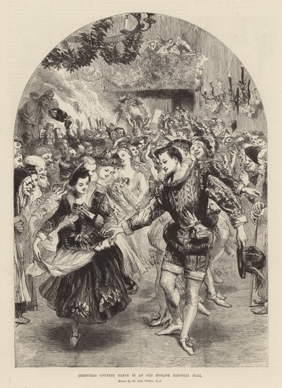 Baile campestre de Navidad en un antiguo salón señorial inglés de John (after) Gilbert