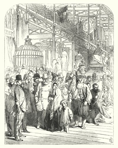 Expositores y visitantes en el Crystal Palace, Hyde Park, Londres, sede de la Gran Exposición de 1851 (grabado) de John (after) Gilbert