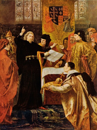 Shakespeare: La abdicación de Ricardo II, Rey Ricardo II, Acto IV, Escena 1 (litografia en color) de John (after) Gilbert