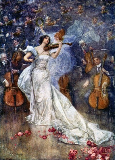 Música. Un concierto de violín. Ilustración de Gulich, República Checa, c.1900 (tarjeta postal) de John (after) Gulich