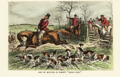 Un caballo se desboca a través de una puerta durante una caza de zorros de John (after) Leech