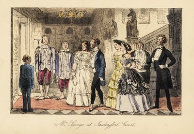 Caballeros y damas ingleses anunciados antes de la cena en una gran casa de John (after) Leech