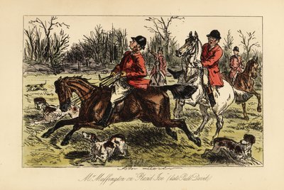 Cazador inglés arrastrado en medio de los perros por su caballo testarudo de John (after) Leech