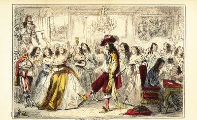 Rey Carlos II en una fiesta de baile durante la Restauración, circa 1660 de John (after) Leech