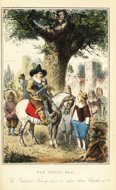Rey Carlos II escondido en un roble en Boscobel Wood, después de la Batalla de Worcester de John (after) Leech