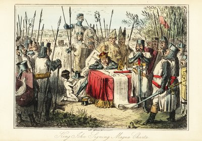 Rey Juan rodeado de barones y obispos firmando la Carta Magna en Runnymede de John (after) Leech