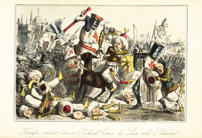 Rey Ricardo I luchando contra Saladino en la Batalla de Arsuf (Azoto), Palestina de John (after) Leech