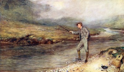 La pesca de la trucha en las Highlands (litografía en color) de John (after) Pettie