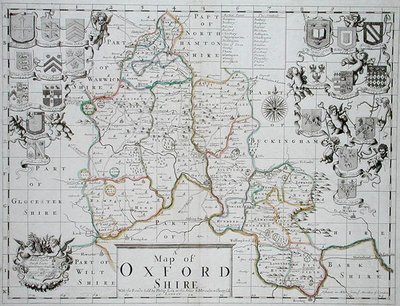Mapa de Oxfordshire, grabado y coloreado a mano por John Oliver y Richard Palmer, publicado por Philip Lea, c.1690 de John (after) Sellar