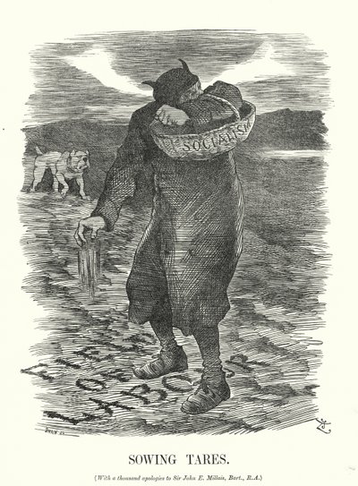 Caricatura de Punch: Sembrando cizaña - el miedo a la propagación del socialismo entre los trabajadores británicos (grabado) de John (after) Tenniel