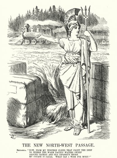 Caricatura de Punch: El nuevo paso del noroeste - el ferrocarril canadiense del Pacífico (grabado) de John (after) Tenniel