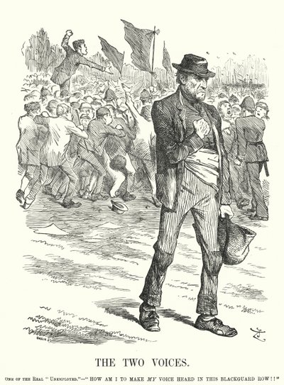 Caricatura de Punch: Las dos voces - desempleo y malestar social en la Gran Bretaña victoriana (grabado) de John (after) Tenniel