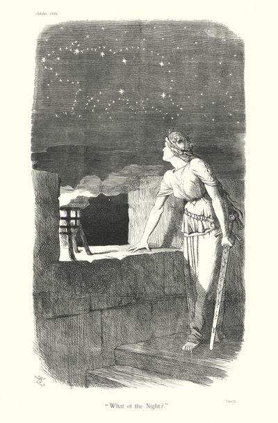 Viñeta de Sir John Tenniel: "¿Qué hay de la noche" (grabado) de John (after) Tenniel