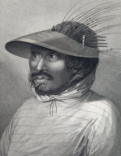 Retrato de un hombre de Oonalashka (o Unalaska, Alaska, Estados Unidos). Grabado de finales del siglo XVIII, por William Sharp () , según John Webber (1751-1793). de John (after) Webber