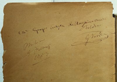 Dedicatoria autografiada por Giuseppe Verdi (1813-1901) a Giovanni Boldini (1842-1931) de Walter Charles Mills