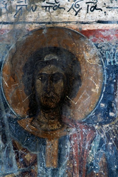 Cristo, fresco en la iglesia de Agia Paraskevi, Voutas, Creta, Grecia de Walter Charles Mills