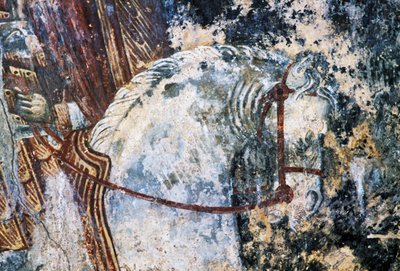 Caballo, fresco dañado en el techo de la iglesia de Agios Vasileios, Vavouledo, Creta, Grecia de Walter Charles Mills