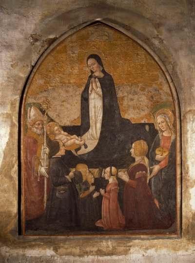 Italia, Milán, Iglesia de Santa María de las Gracias, Capilla de la Torre, Virgen adorando al Niño, fresco de Walter Charles Mills