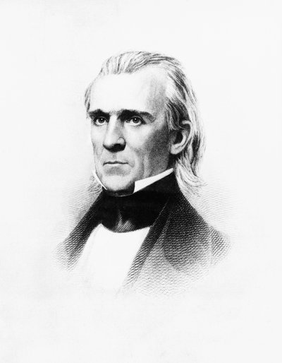 Retrato de James Knox Polk (1795-1849), abogado y político estadounidense que fue el 11º presidente de Estados Unidos de 1845 a 1849, grabado después de daguerrotipo de Mathew Brady (1822-1896) de Walter Charles Mills
