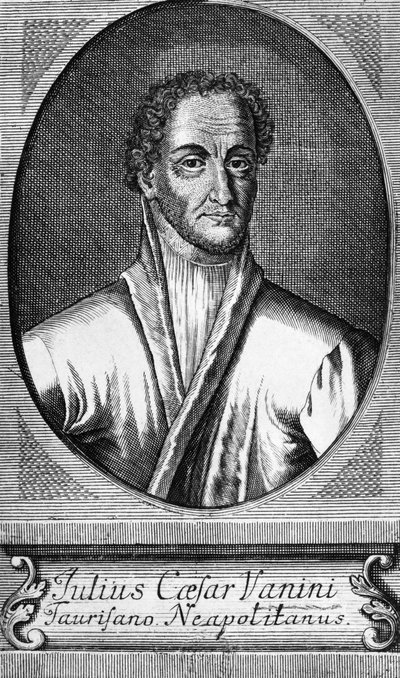 Retrato de Lucilio Vanini, conocido como Giulio Cesare Vanini (1585-1619), filósofo, médico y librepensador italiano que fue uno de los primeros representantes significativos del libertinismo intelectual, grabado de Walter Charles Mills