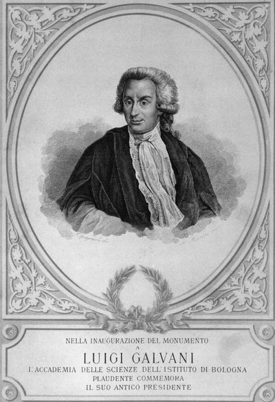 Retrato de Luigi Galvani (1737-1798), fisiólogo, físico, biólogo y anatomista italiano, que descubrió la electricidad animal, dibujo de Walter Charles Mills
