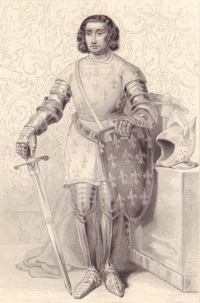 Retrato de Felipe de Artois, Conde de Eu (1358-1397), grabado, 20x13 cm, de la Galerie Historique de Versailles, Histoire de France, Charles Gavard Editor, París, circa 1840 de Walter Charles Mills