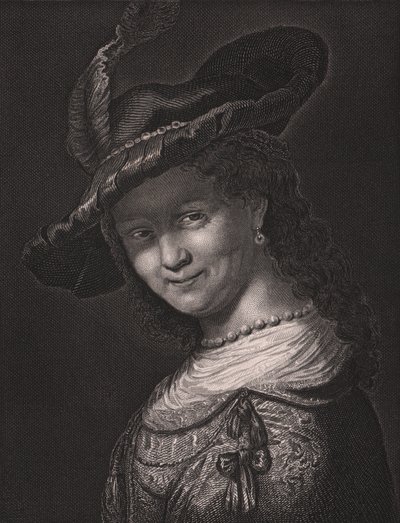 Retrato de Saskia van Uylenburgh (1612-1642), esposa de Rembrandt, grabado por L Raab de una pintura de Rembrandt, de la Galería Real de Dresde de Payne, por Albert Henry Payne, H Payne Dresde y Leipzig Editor, circa 1840 de Walter Charles Mills