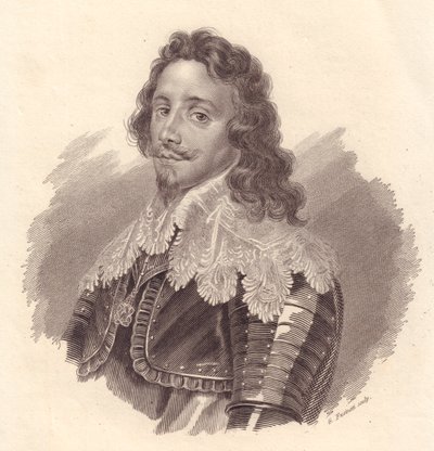 Retrato de Tomás Francisco de Saboya, Príncipe de Carignano (1596-1656), grabado en cobre por G Fusinati de una pintura de Van Dick de Walter Charles Mills