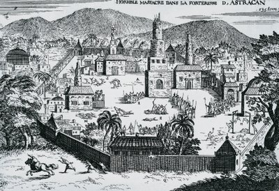 Los cosacos liderados por Stepán Razin atacando la fortaleza de Astracán en 1670, Rusia de Walter Charles Mills