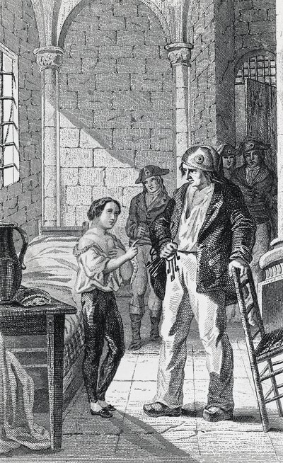 El Delfín Luis Carlos y su cuidador Antoine Simon en la prisión del Temple, grabado de Philippoteaux y Girardet, Revolución Francesa, Francia de Walter Charles Mills