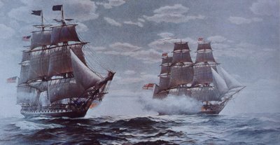 USS Constitution y HMS Java de Walter Charles Mills