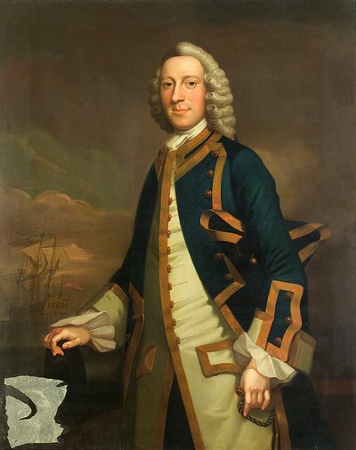 Retrato de un capitán, c.1750 (óleo sobre lienzo) de John (attr.to) Wollaston