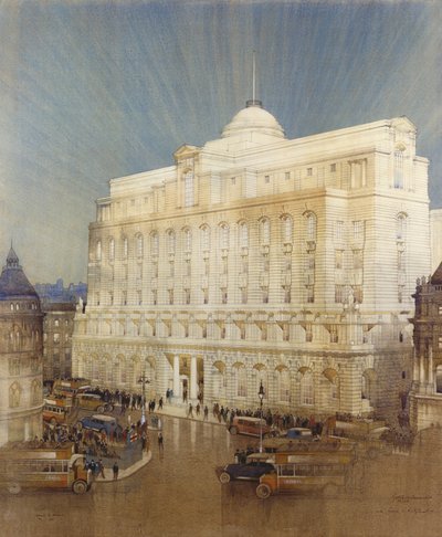 Diseño arquitectónico para la Sede del Midland Bank, Poultry, Londres de John A. and Saunders, Charles Gotch