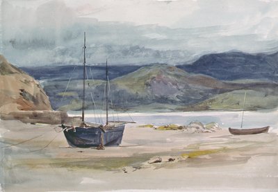 Escena costera montañosa con barcos, siglo XIX de John Absolon