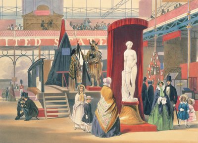 Vista de "La esclava griega" de Hiram Power (1805-73), una escultura de la sección estadounidense de la Gran Exposición de 1851, de Comprehensive Pictures de Dickinson (litografía en color) de John Absolon