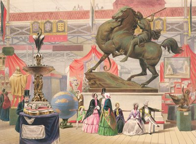 Vista de la nave este del Palacio de Cristal con escultura (la Amazona) (litografía coloreada) de John Absolon