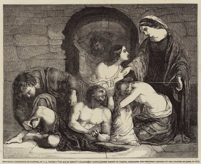 Composición histórica en pintura, un acto de misericordia, Blanca de Castilla, Reina Regente de Francia, liberando a los prisioneros confinados por el Capítulo de París, en 1512 de John Alfred Vintner