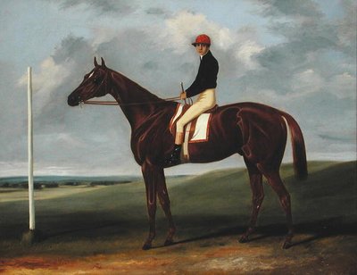Potro castaño con jinete y poste de salida de John Alfred Wheeler