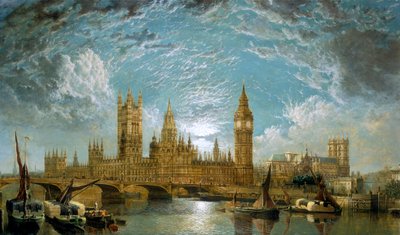 Puente de Westminster, las Casas del Parlamento y la Abadía de Westminster vistas desde el río, 1872 de John Anderson