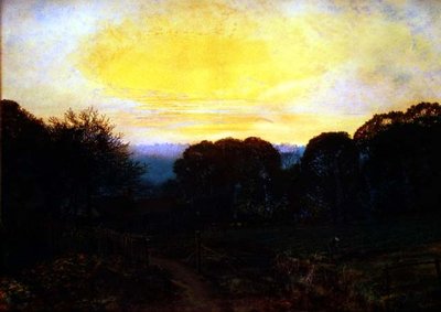 Un jardinero cavando un huerto de coles al atardecer de John Atkinson Grimshaw