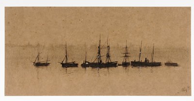 Barcos anclados en un estuario de John Atkinson Grimshaw